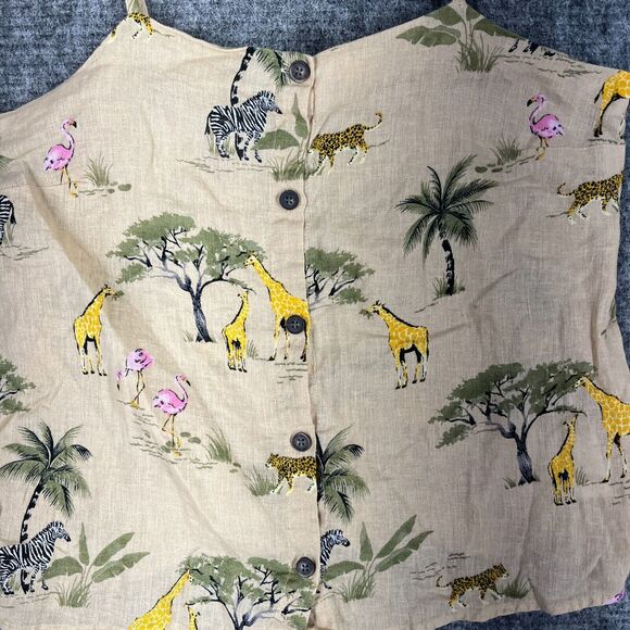 Old Navy Shirt Womens L Cami Safari Button-up Zebra Flamingo Giraffe Linen Blend - Picture 3 of 11